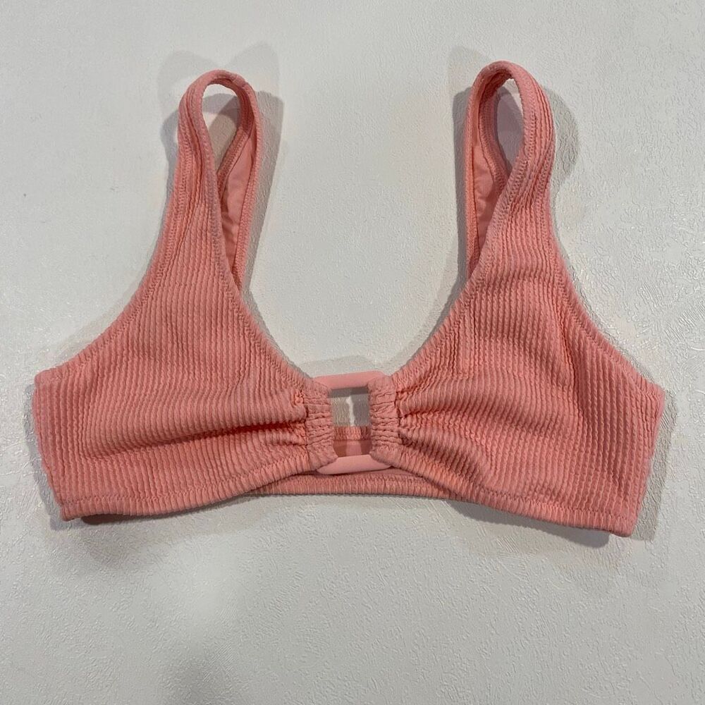 Aerie Real Good Ribbed Bikini Top Pink Scoop Neck Cutout Swimsuit Large